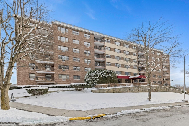 view of snow covered property