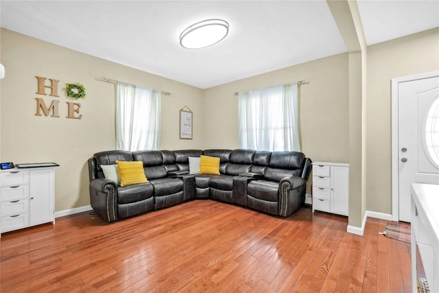 living room with a healthy amount of sunlight and light wood-type flooring