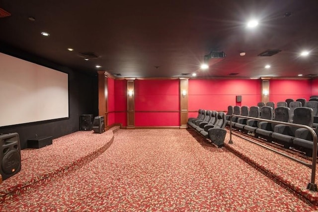 319 Trotting Ln Unit 23, Westbury, NY 11590 - home theater with carpet flooring, recessed lighting, and decorative columns