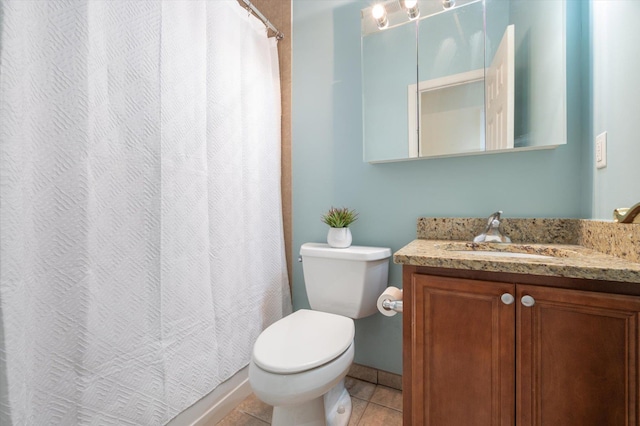 bathroom featuring toilet, vanity, and tile patterned floors