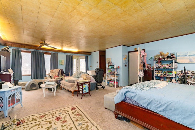 bedroom with carpet floors and ceiling fan