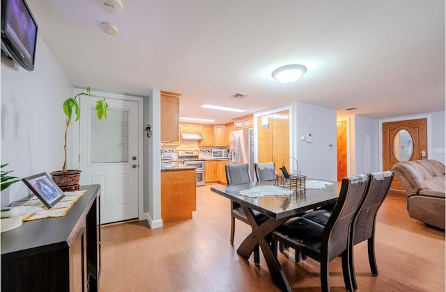 dining area featuring light wood-type flooring