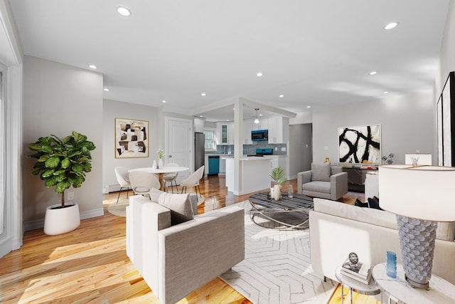 living room featuring light wood-type flooring