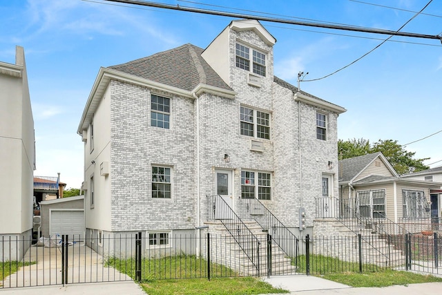 view of front facade featuring a garage and an outdoor structure