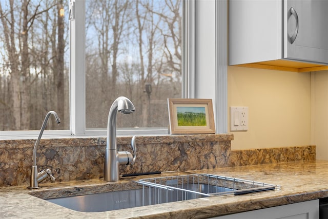 interior details featuring sink and white cabinets