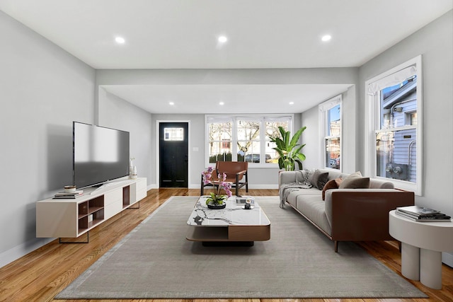 living room featuring light wood-type flooring