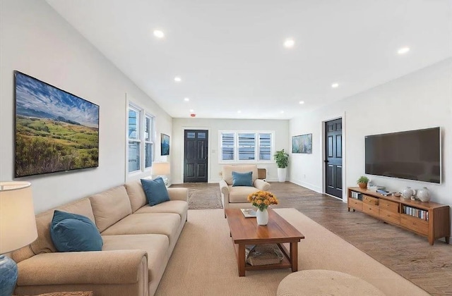 living room with hardwood / wood-style floors