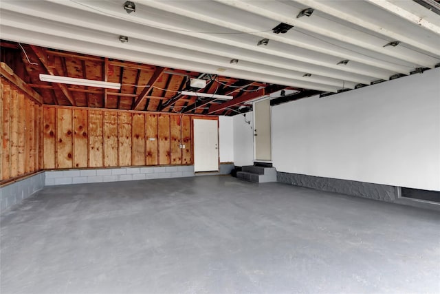 garage with wooden walls