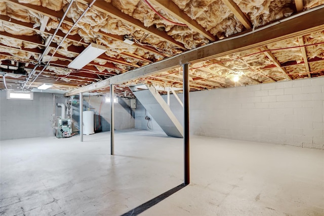 basement featuring water heater