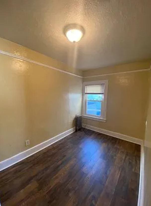 additional living space featuring a textured ceiling and dark hardwood / wood-style floors