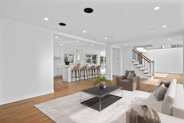 living room with light wood-type flooring
