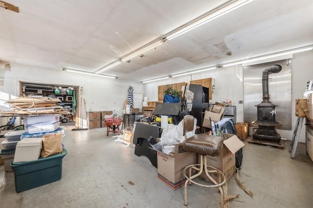 interior space with a wood stove