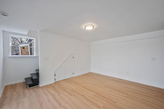 unfurnished room with light wood-type flooring