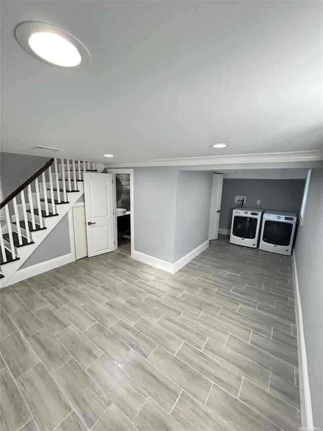 basement featuring washer and dryer