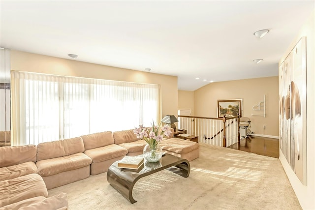 living room with lofted ceiling