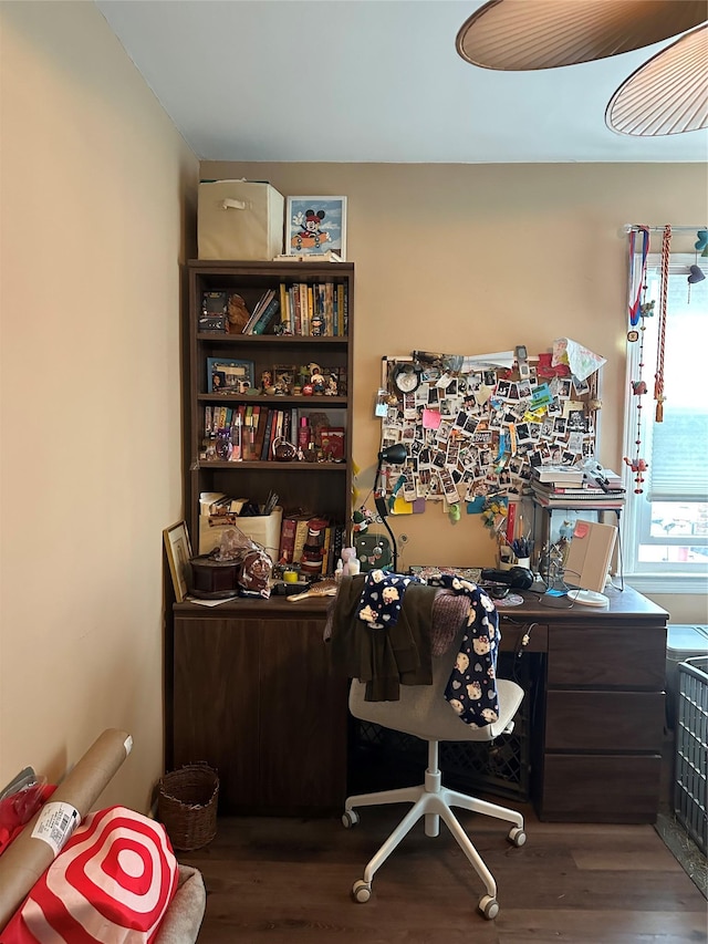 home office featuring dark hardwood / wood-style floors