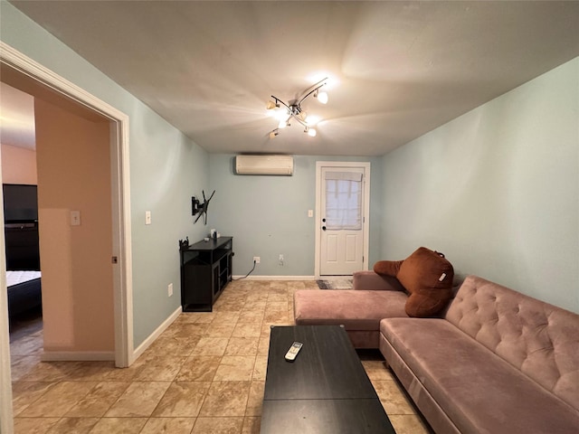 living room featuring an AC wall unit