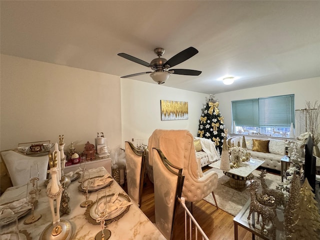 interior space with hardwood / wood-style floors and ceiling fan