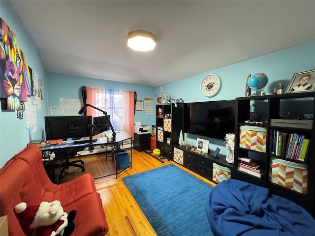 office space with light hardwood / wood-style flooring