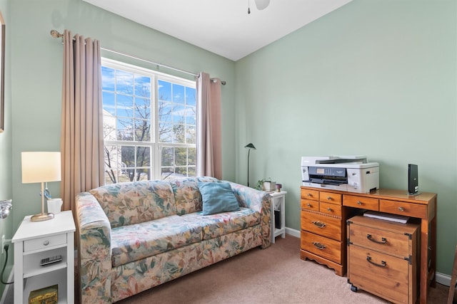 interior space featuring light colored carpet