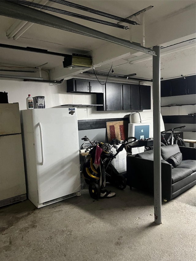 garage with white refrigerator