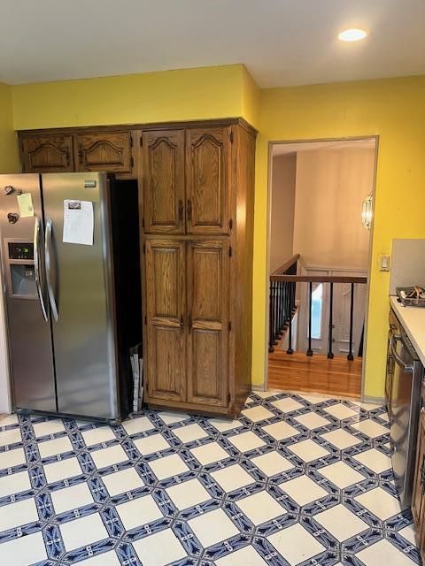 kitchen with stainless steel fridge