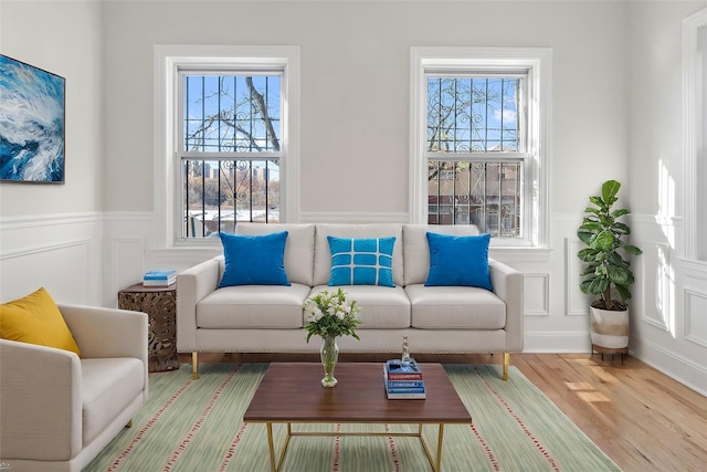 sitting room with a healthy amount of sunlight and light hardwood / wood-style flooring