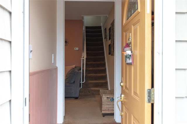 stairway with carpet floors