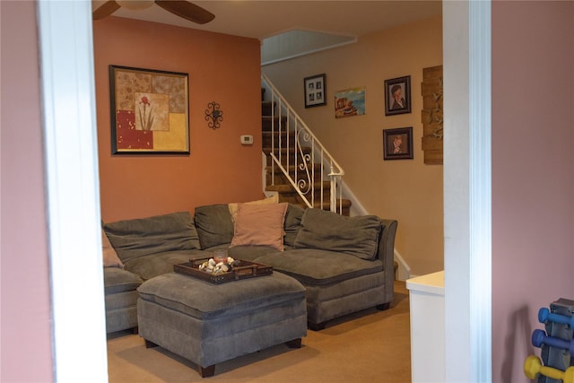 living room featuring light colored carpet