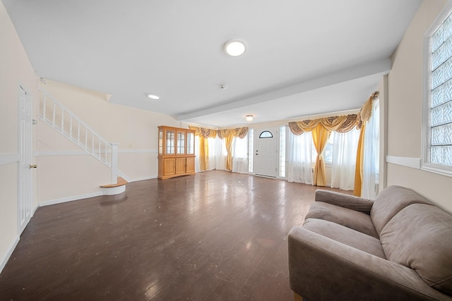 living room with dark wood-type flooring