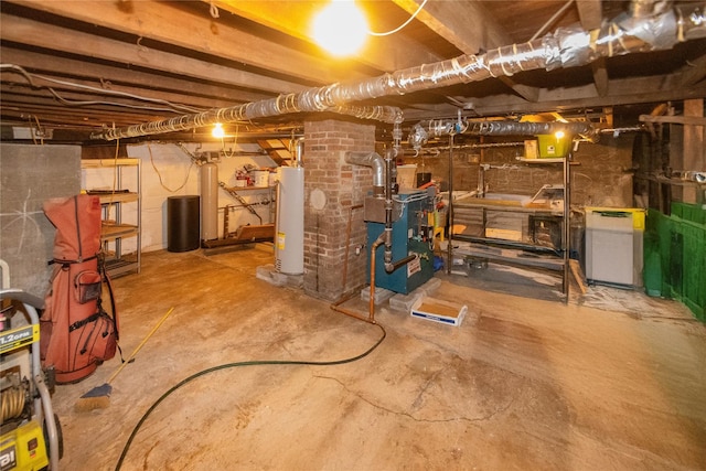 basement featuring water heater