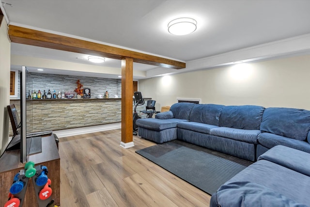 living room with hardwood / wood-style floors