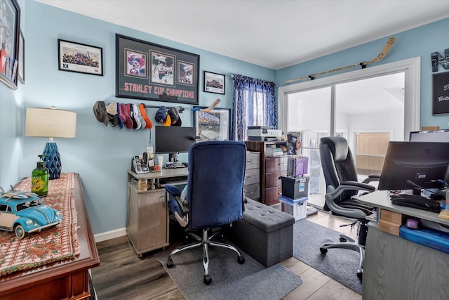 office area with hardwood / wood-style flooring