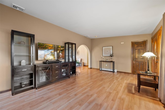 interior space with light hardwood / wood-style floors