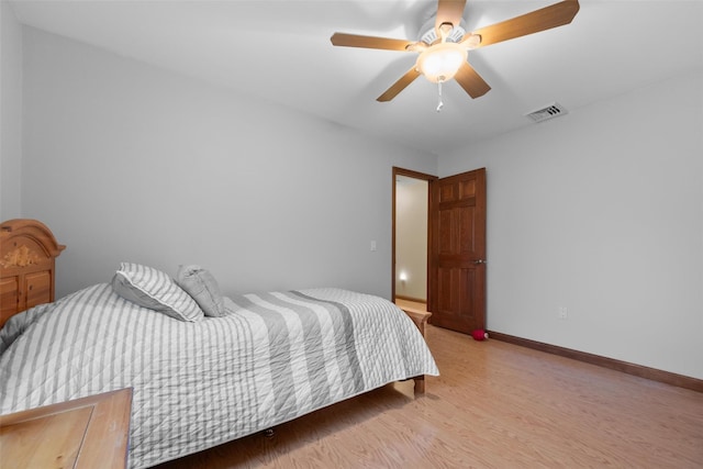 bedroom featuring ceiling fan and hardwood / wood-style floors