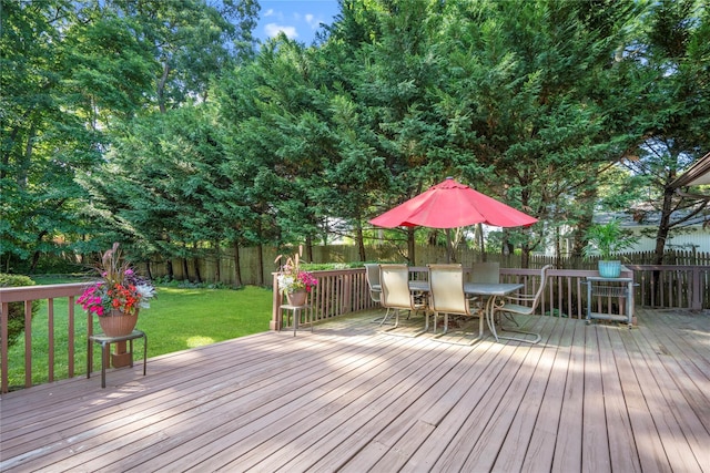 wooden deck featuring a yard