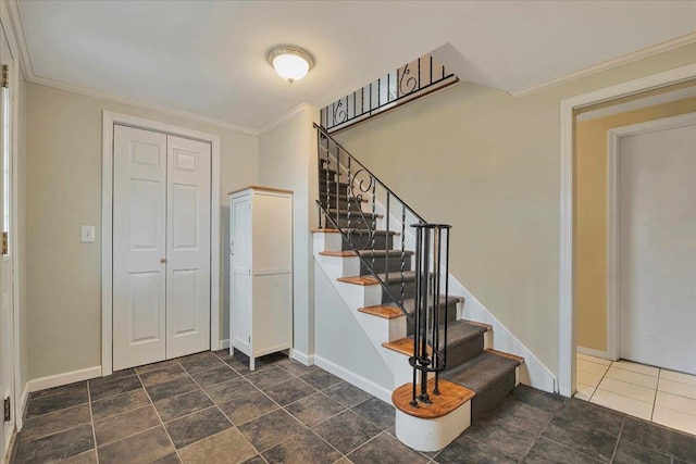 stairs featuring ornamental molding