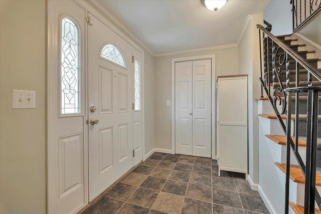 foyer with ornamental molding