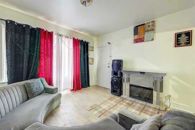 living room with hardwood / wood-style floors and a wealth of natural light