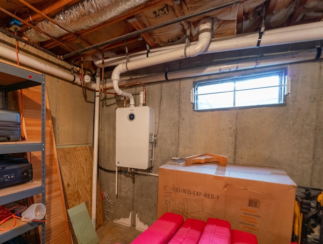 below grade area with tankless water heater