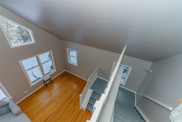 stairway featuring hardwood / wood-style floors