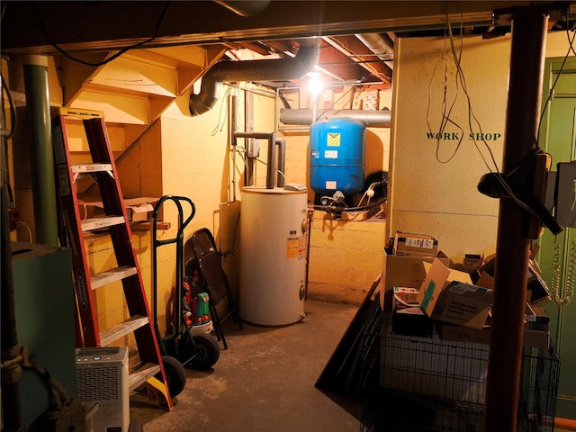 unfinished below grade area featuring water heater