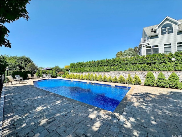 view of swimming pool with a patio area