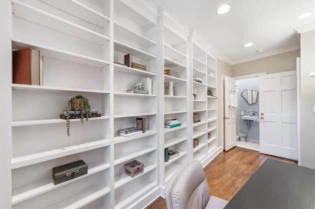 spacious closet with dark wood-type flooring