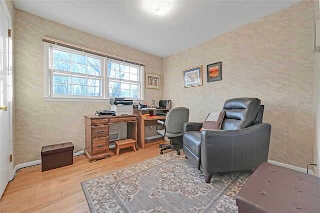 office with wood-type flooring