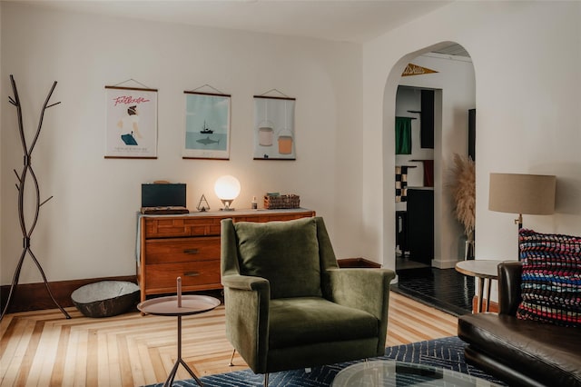 living area with parquet floors