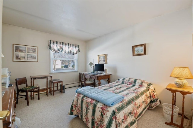 carpeted bedroom with a baseboard radiator