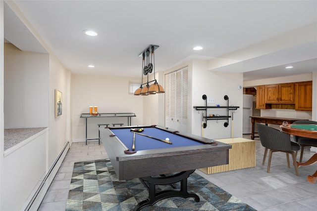 recreation room with billiards and a baseboard radiator