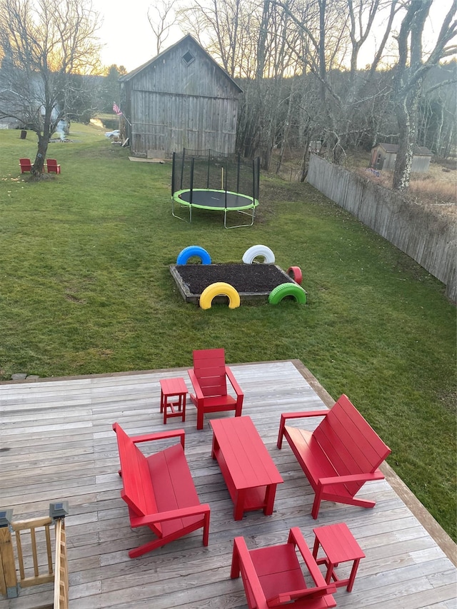 1139 State Route 17b, Mongaup Valley, NY 12762 - deck featuring a trampoline and an outdoor structure
