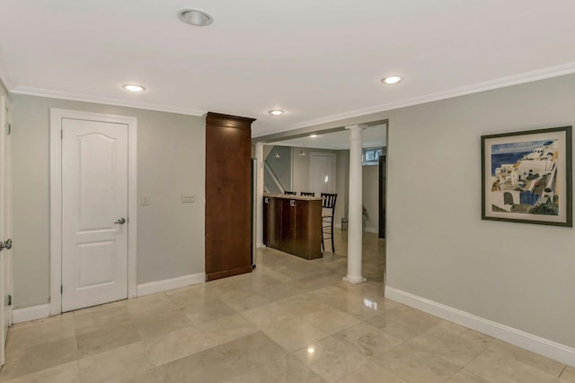 hallway with crown molding